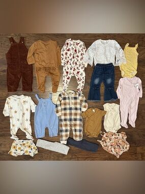 Bundle Of Boho Style Baby Outfits Neutral Tan Beige Pink Matching Outfits